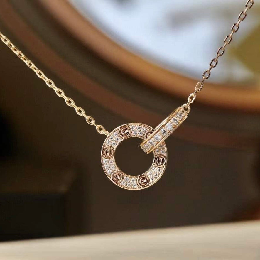 [Luxe]LOVE 7.6MM NECKLACE ROSE GOLD AND SILVER  FULL DIAMOND