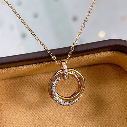 [Luxe]TRINITY NECKLACE SILVER GOLD PINK GOLD DIAMONDS