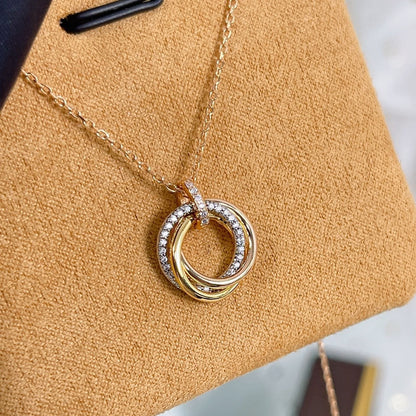 [Luxe]TRINITY NECKLACE SILVER GOLD PINK GOLD DIAMONDS