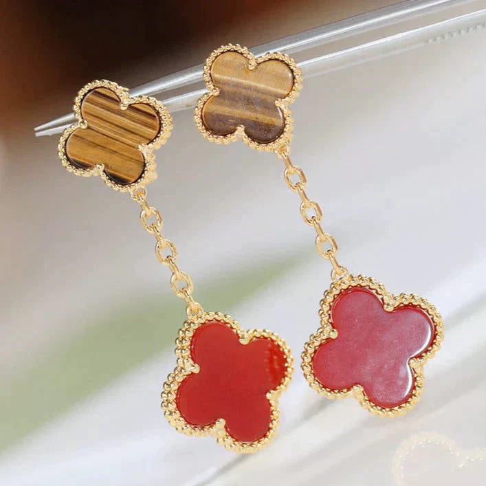 [Luxe]CLOVER  2 MOTIF  TIGER EYE CARNELIAN EARRINGS