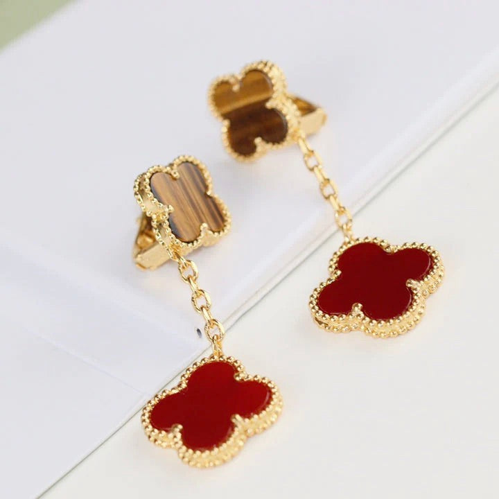 [Luxe]CLOVER  2 MOTIF  TIGER EYE CARNELIAN EARRINGS