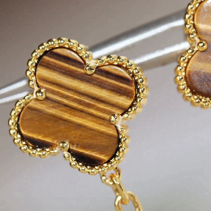 [Luxe]CLOVER  2 MOTIF  TIGER EYE CARNELIAN EARRINGS