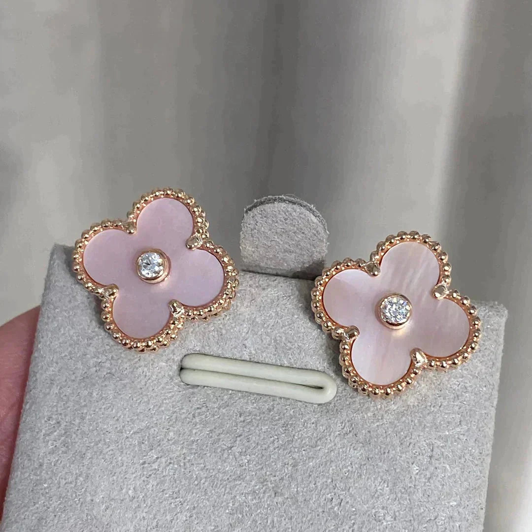 [Luxe]CLOVER MEDIUM 1 MOTIFS  PINK MOP DIAMOND EARRINGS