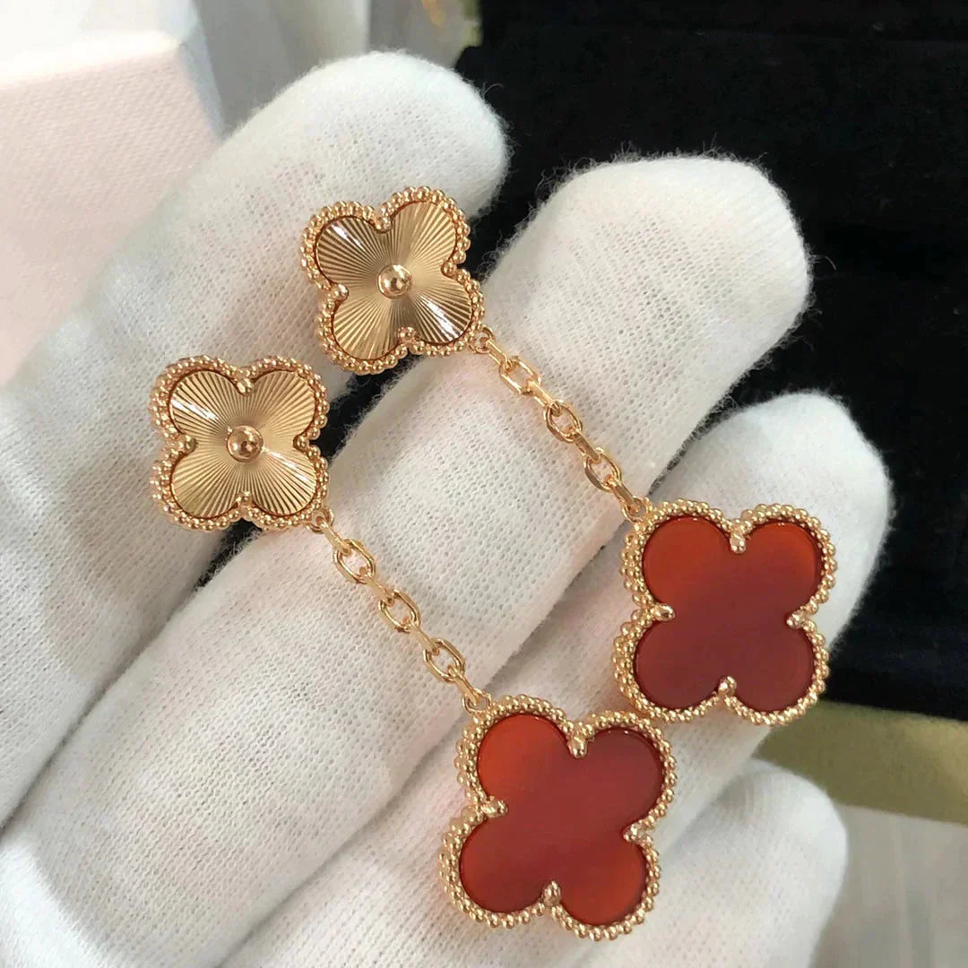 [Luxe]CLOVER 2 MOTIF  LASER CARNELIAN EARRINGS