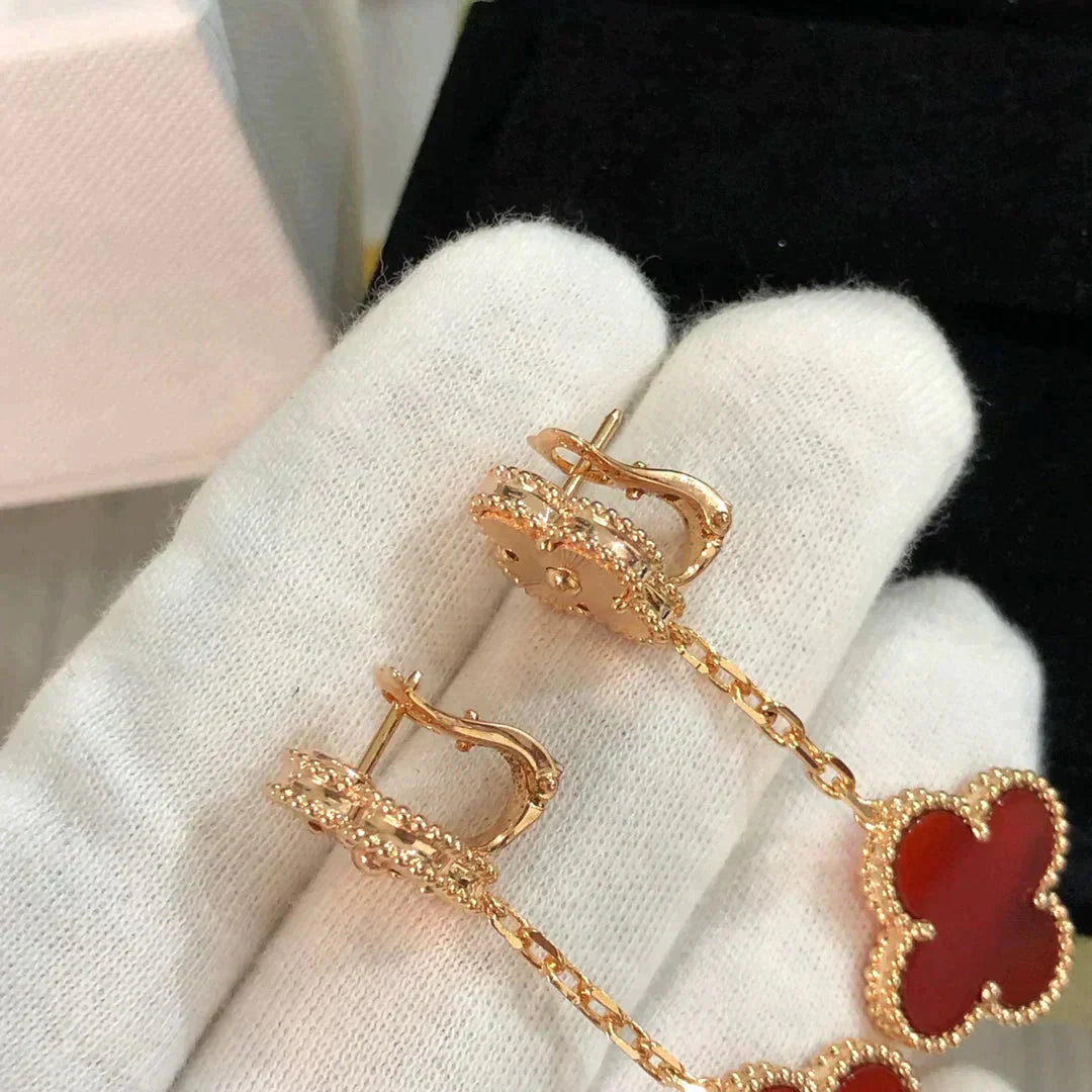 [Luxe]CLOVER 2 MOTIF  LASER CARNELIAN EARRINGS