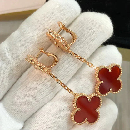 [Luxe]CLOVER 2 MOTIF  LASER CARNELIAN EARRINGS