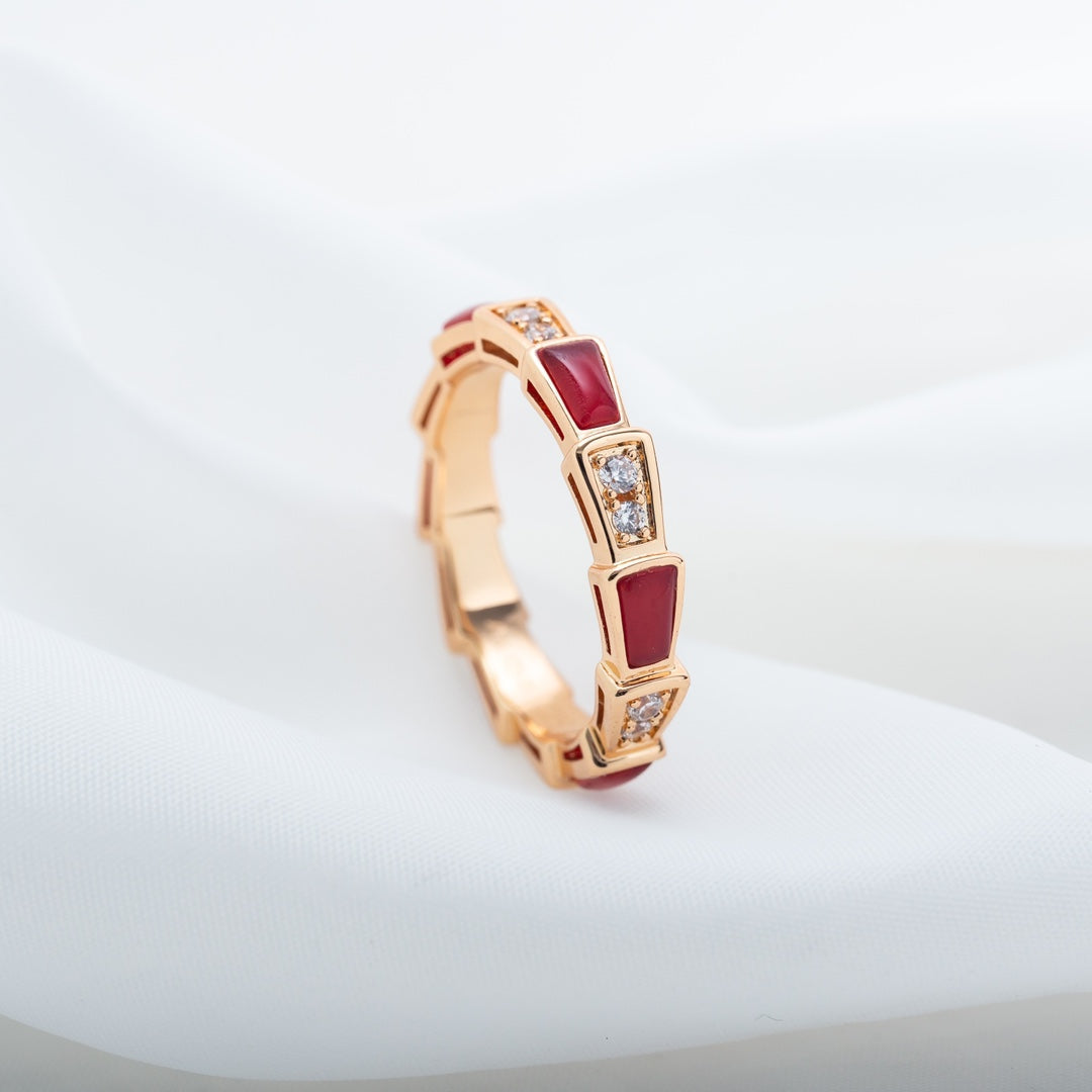 [Luxe]SERPENTI RING PINK GOLD CARNELIAN DIAMOND 3MM