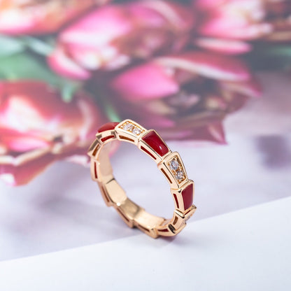 [Luxe]SERPENTI RING PINK GOLD CARNELIAN DIAMOND 3MM