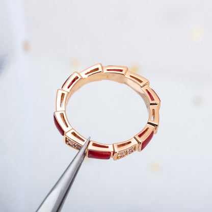 [Luxe]SERPENTI RING PINK GOLD CARNELIAN DIAMOND 3MM