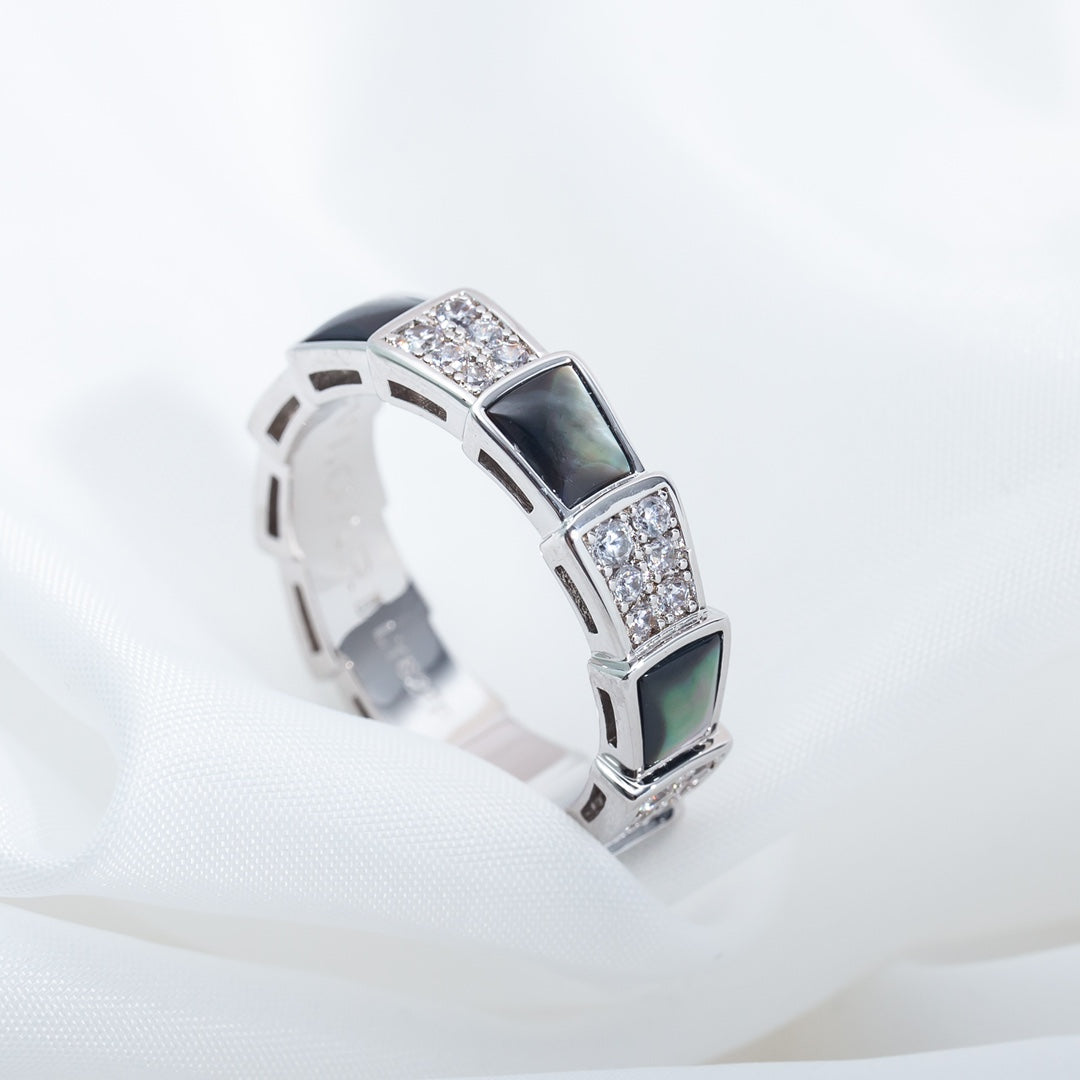 [Luxe]SERPENTI RING SILVER DIAMOND BLACK MOP 4MM