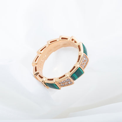 [Luxe]SERPENTI RING PINK GOLD MALACHITE DIAMOND PAVED 4MM