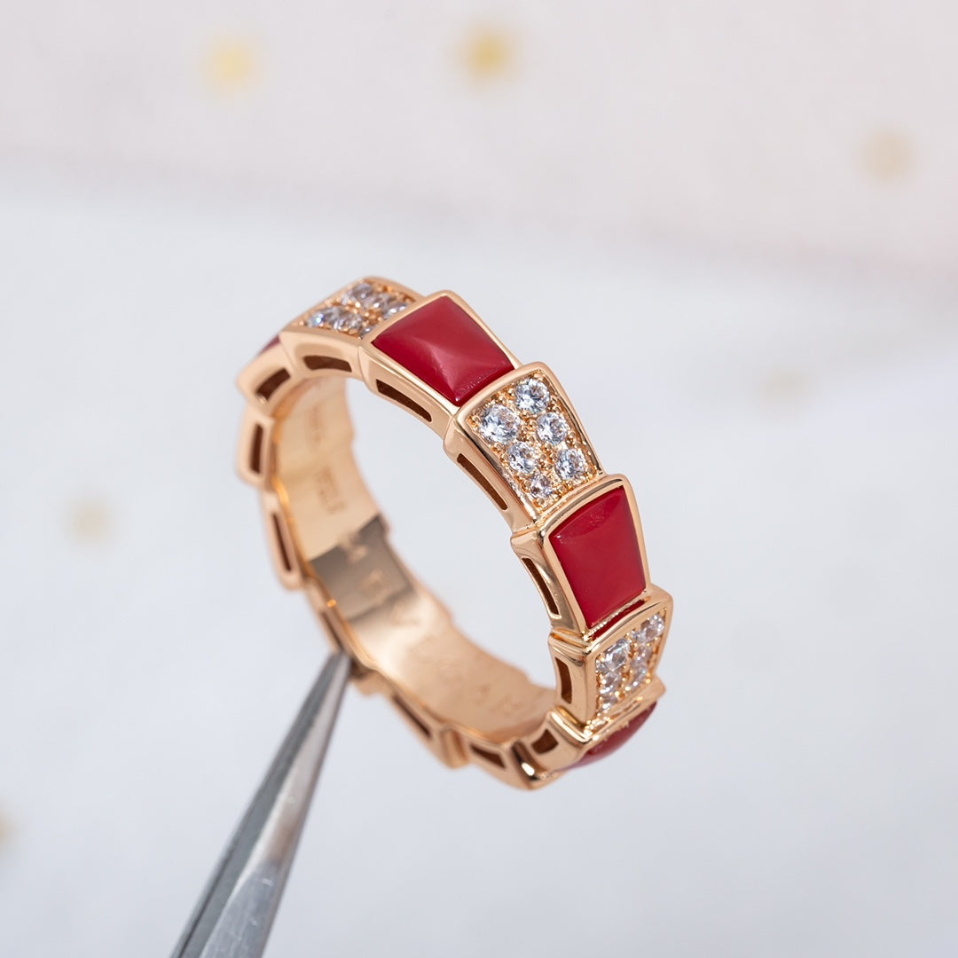 [Luxe]SERPENTI RING PINK GOLD CARNELIAN DIAMOND PAVED 4MM