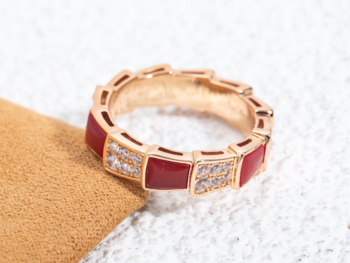 [Luxe]SERPENTI RING PINK GOLD CARNELIAN DIAMOND PAVED 4MM