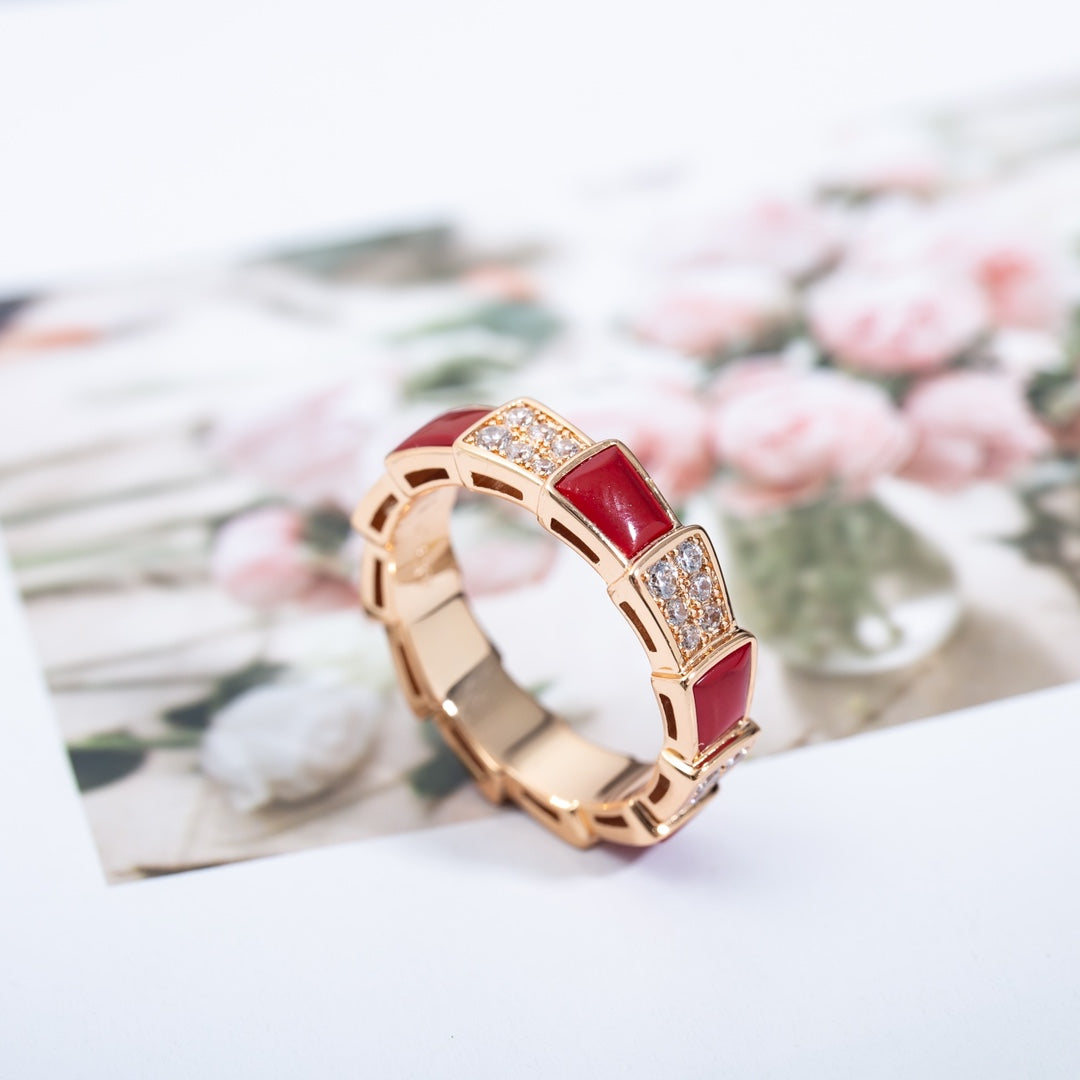 [Luxe]SERPENTI RING PINK GOLD CARNELIAN DIAMOND PAVED 4MM