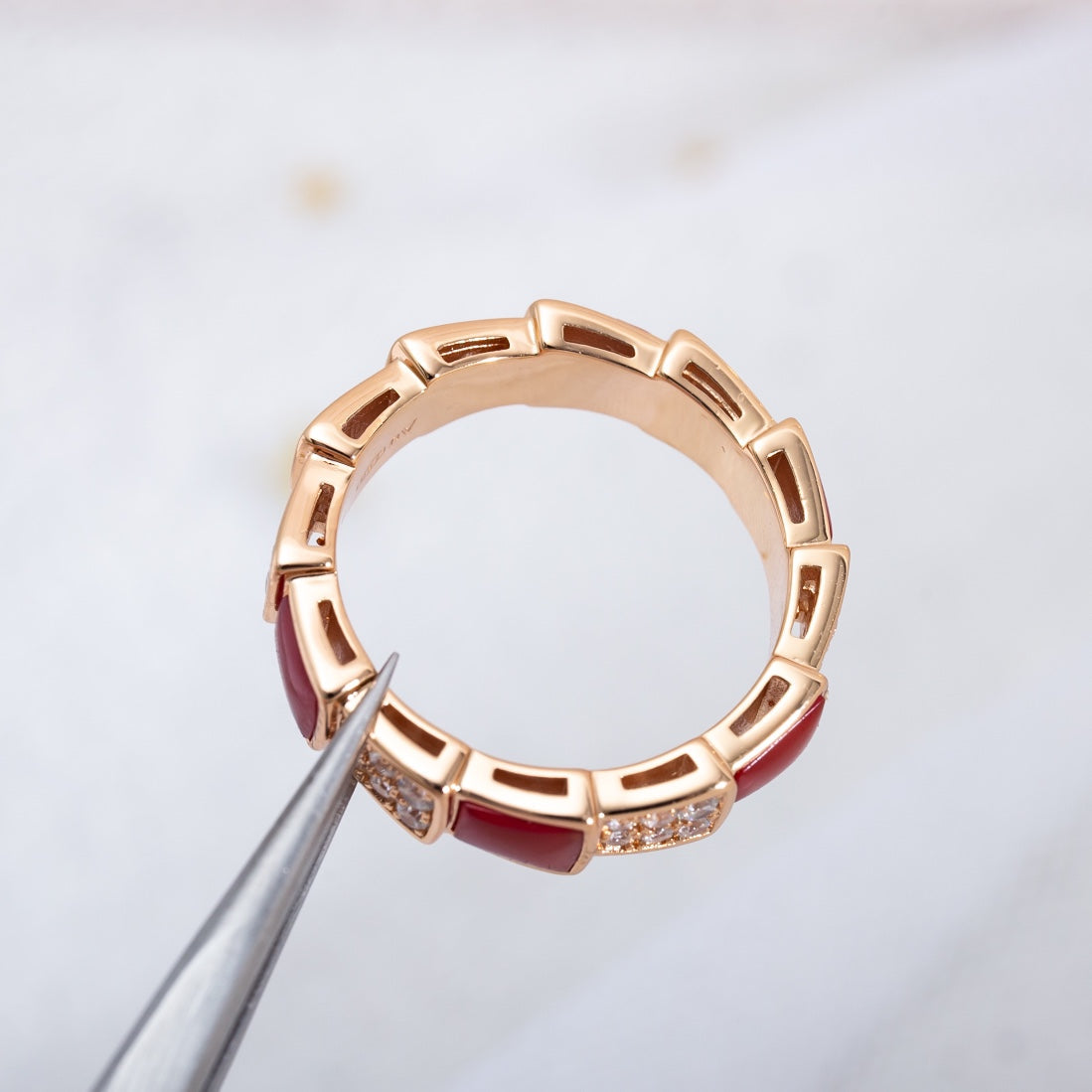 [Luxe]SERPENTI RING PINK GOLD CARNELIAN DIAMOND PAVED 4MM