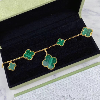 [Luxe]MAGIC CLOVER MALACHITE GOLD BRACELET 5 MOTIFS