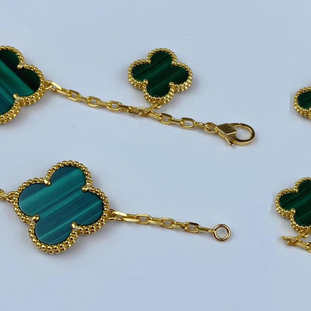 [Luxe]MAGIC CLOVER MALACHITE GOLD BRACELET 5 MOTIFS