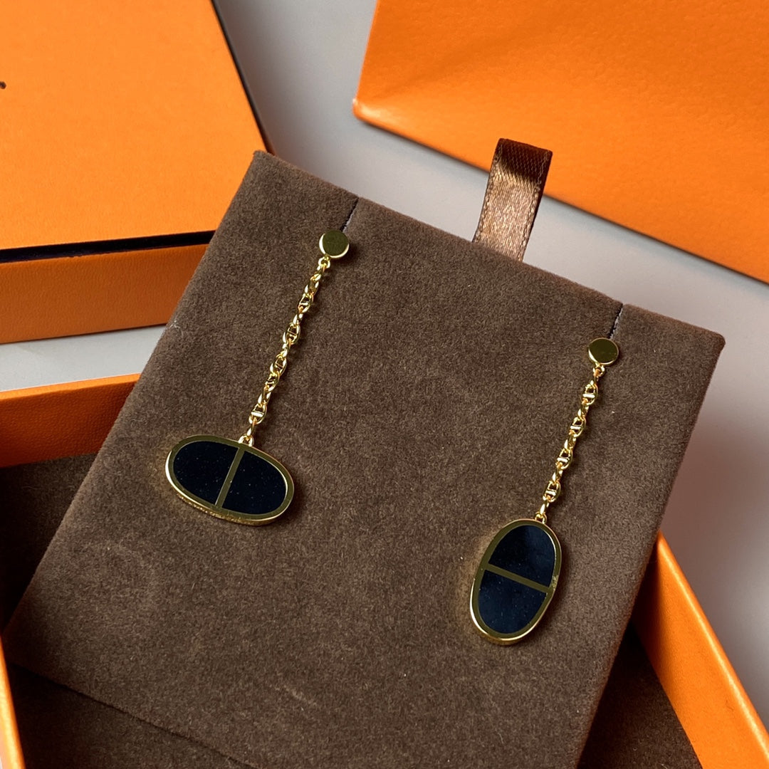 [Luxe]CHAINE VERSO BLACK CERAMIC EARRINGS