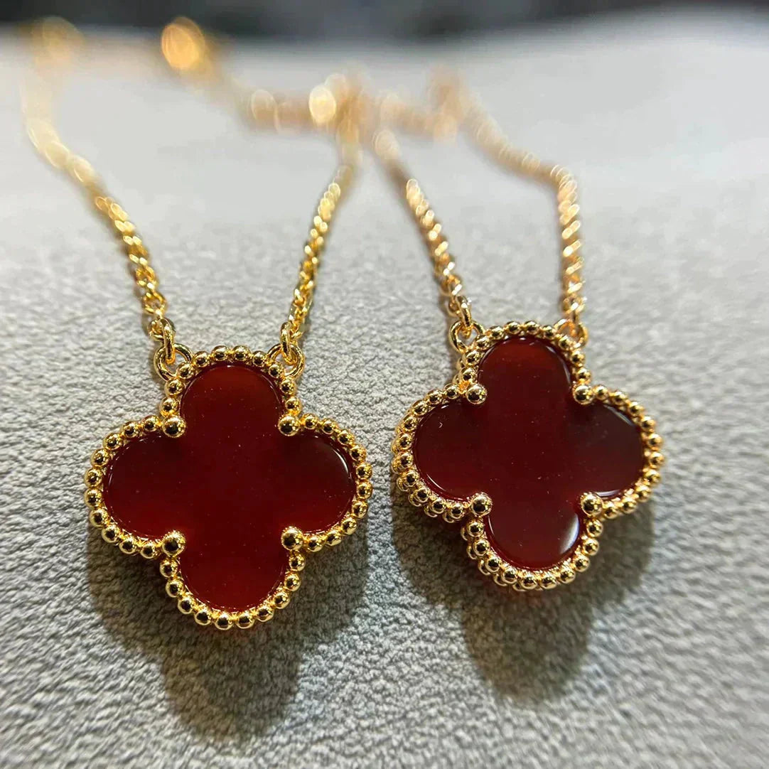 [Luxe]CLOVER 15MM CARNELIAN SINGLE FLOWER NECKLACE