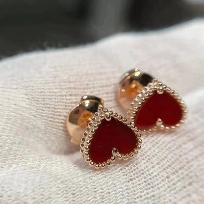 [Luxe]HEART CARNELIAN STUD EARRINGS