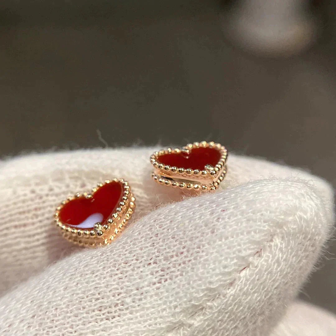 [Luxe]HEART CARNELIAN STUD EARRINGS