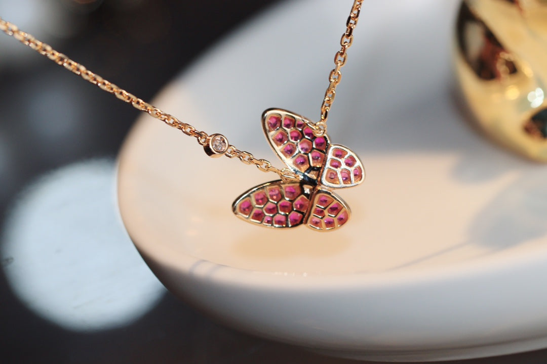 [Luxe]BUTTERFLY RED DIAMOND ROSE GOLD NECKLACE