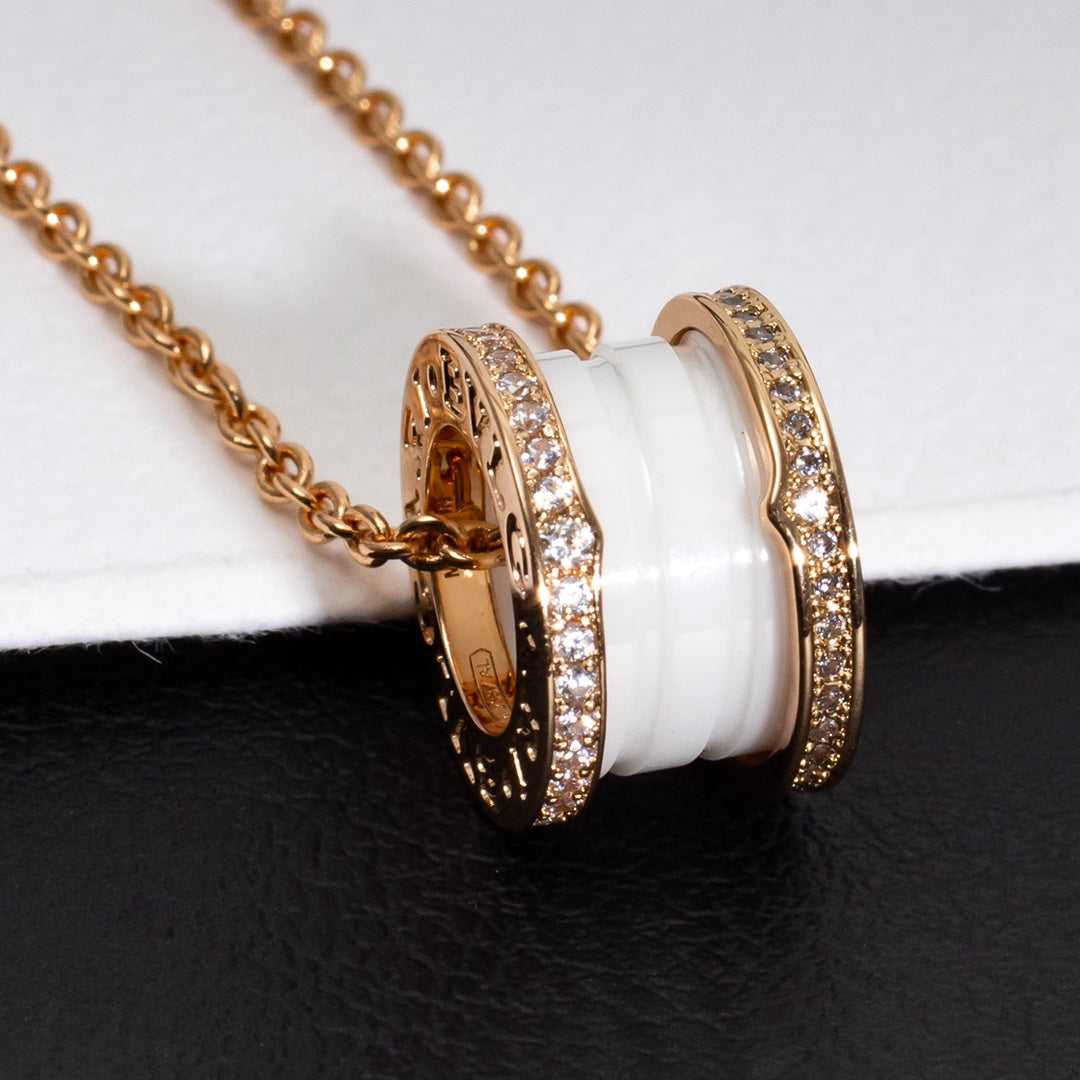 [Luxe]ZERO 1 WHITE CERAMIC PINK GOLD DIAMOND NECKLACE