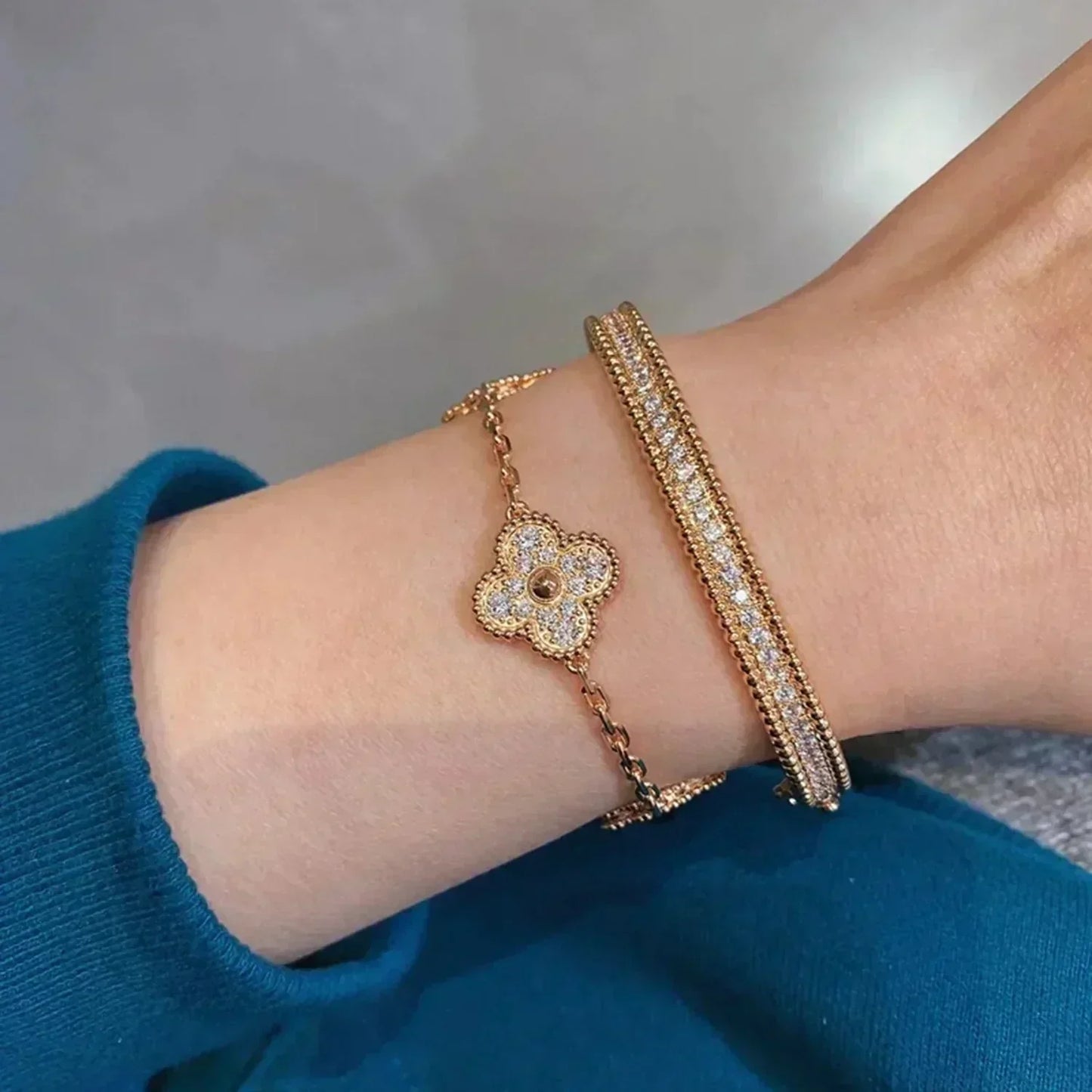 [Luxe]CLOVER 5 MOTIFS  FULL DIAMOND BRACELET