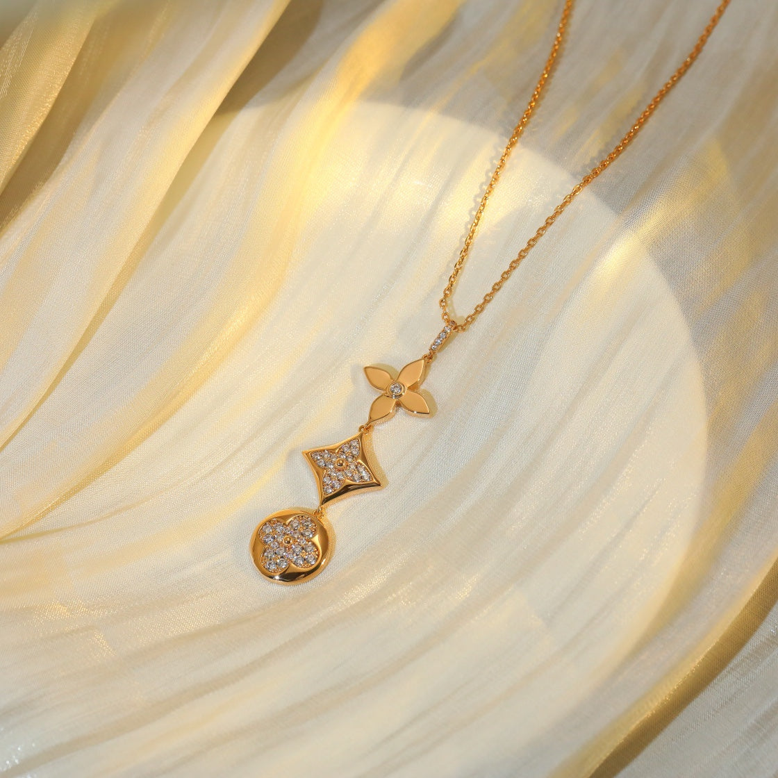 [Luxe]STAR AND SUN DIAMOND PINK GOLD NECKLACE