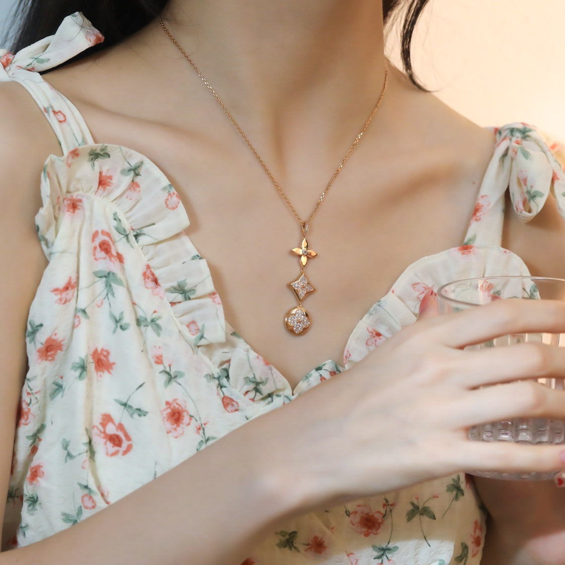 [Luxe]STAR AND SUN DIAMOND PINK GOLD NECKLACE