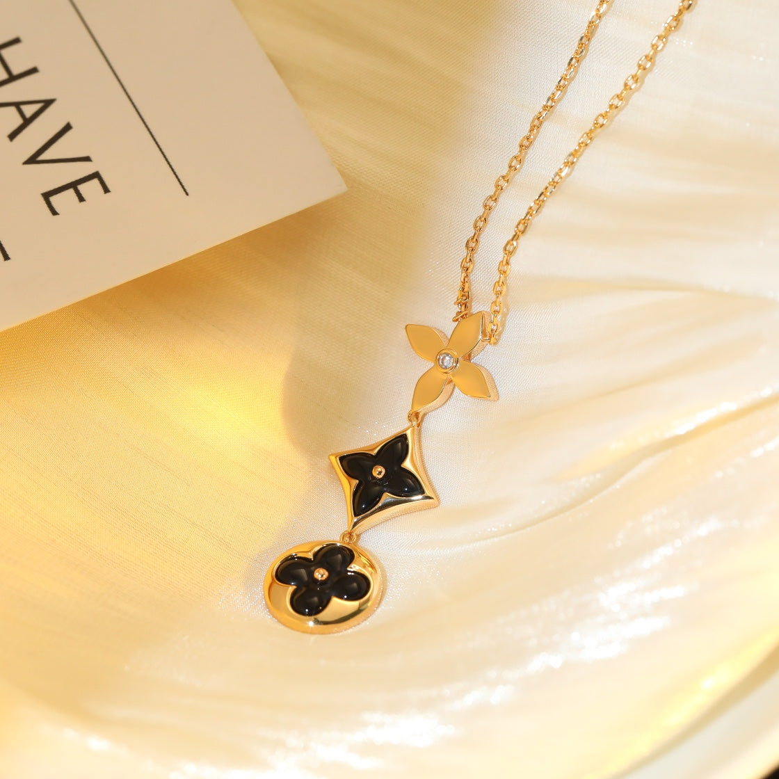 [Luxe]STAR AND SUN ONYX PINK GOLD NECKLACE