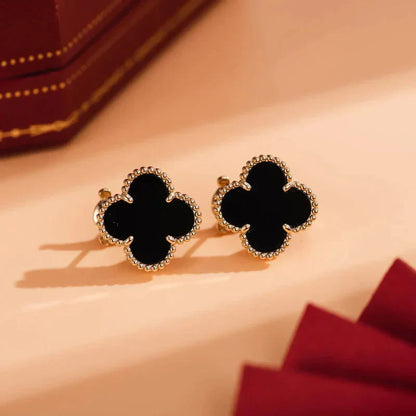 [Luxe]CLOVER MEDIUM 1 MOTIFS  ONYX STUD EARRINGS