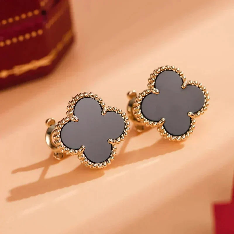 [Luxe]CLOVER MEDIUM 1 MOTIFS  ONYX STUD EARRINGS