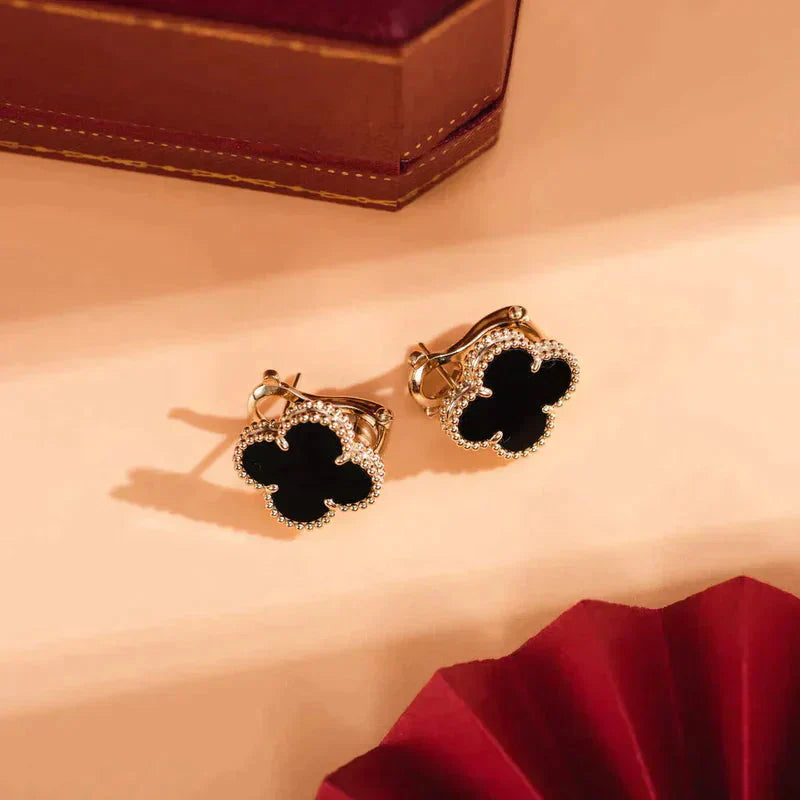 [Luxe]CLOVER MEDIUM 1 MOTIFS  ONYX STUD EARRINGS