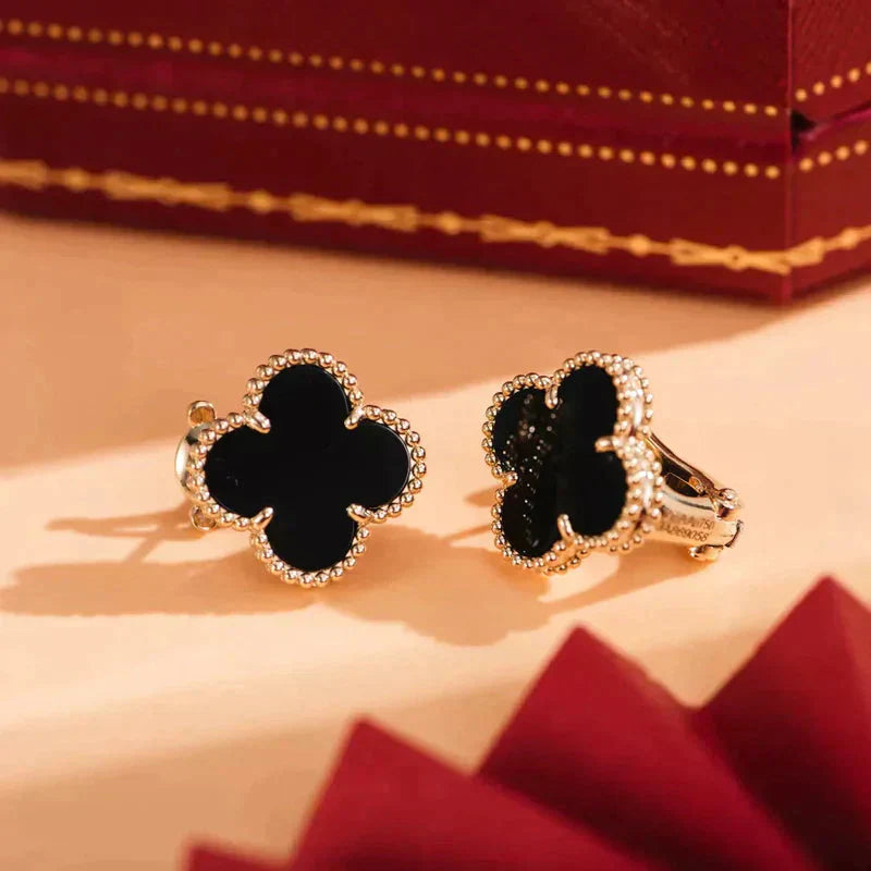 [Luxe]CLOVER MEDIUM 1 MOTIFS  ONYX STUD EARRINGS