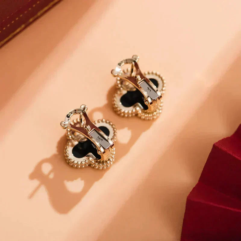 [Luxe]CLOVER MEDIUM 1 MOTIFS  ONYX STUD EARRINGS