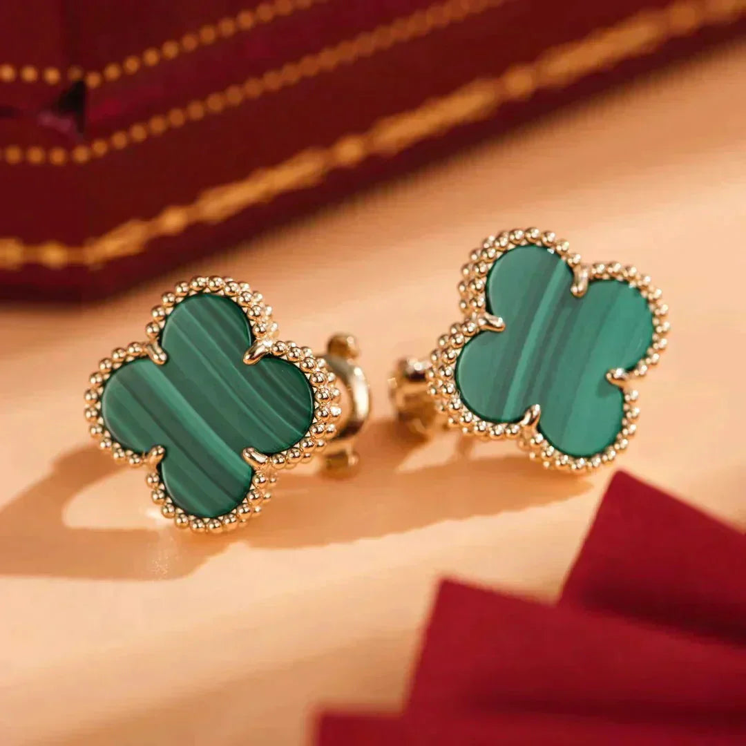 [Luxe]CLOVER MEDIUM 1 MOTIFS MALACHITE  EARRINGS