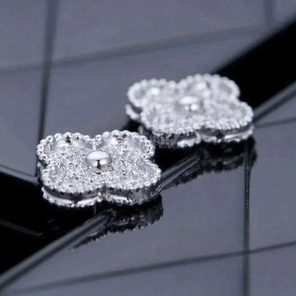 [Luxe]CLOVER 1 MOTIFS DIAMOND STUD EARRINGS SILVER