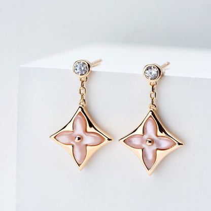 [Luxe]DOUBLE STAR PINK GOLD MOP DROP EARRINGS