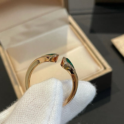 [Luxe]DREAM MALACHITE DIAMOND OPEN RING