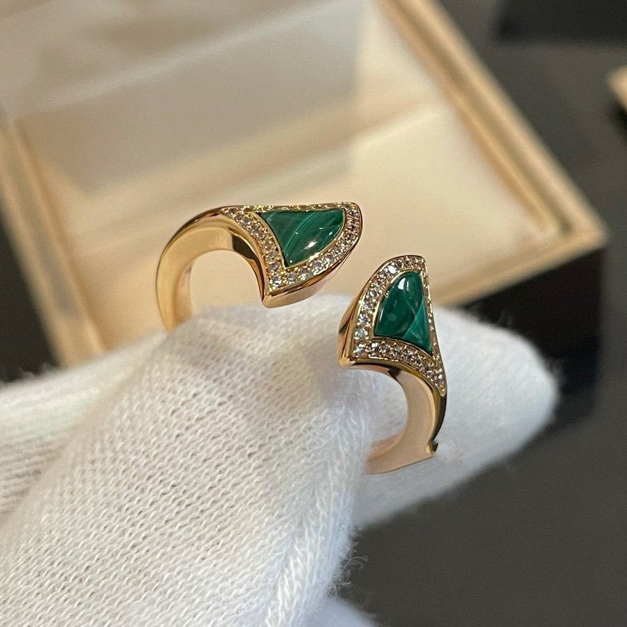 [Luxe]DREAM MALACHITE DIAMOND OPEN RING