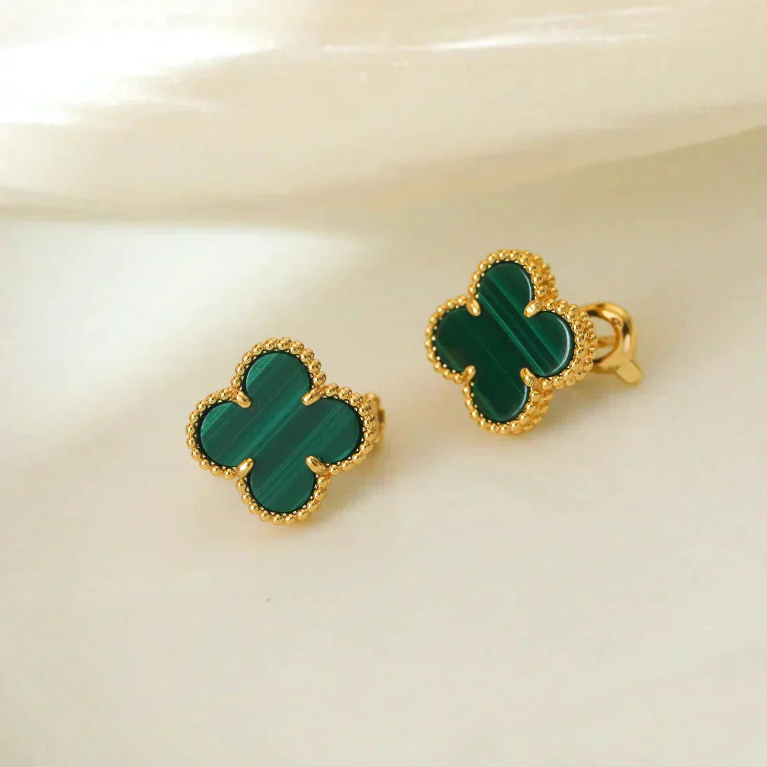 [Luxe]CLOVER MEDIUM 1 MOTIFS MALACHITE  EARRINGS