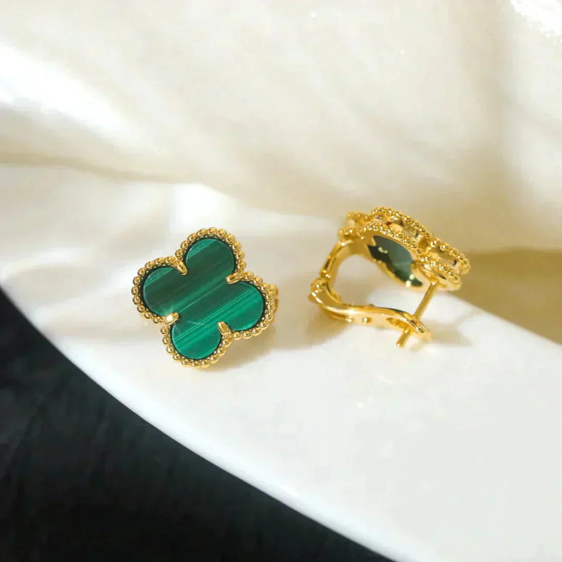 [Luxe]CLOVER MEDIUM 1 MOTIFS MALACHITE  EARRINGS