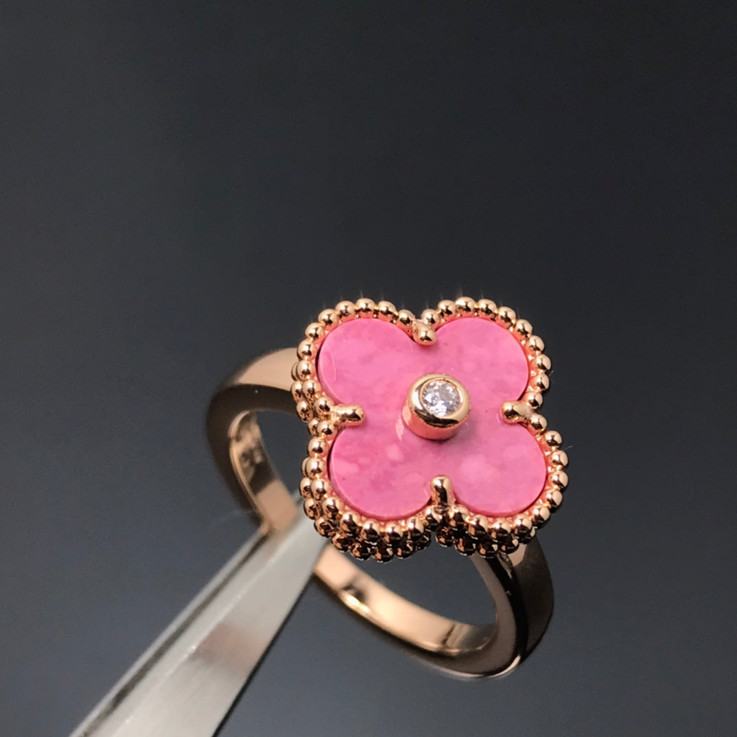 [Luxe]CLOVER RHODONITE ROSE GOLD RING