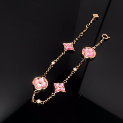 [Luxe]Armband mit Stern und Sonne, 4 Motiven, rosa Perlmutt, rosa Gold 