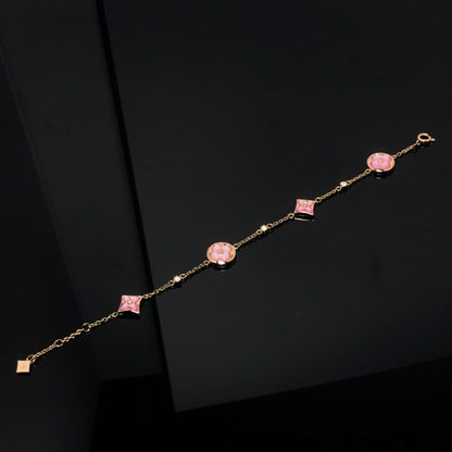 [Luxe]Armband mit Stern und Sonne, 4 Motiven, rosa Perlmutt, rosa Gold 