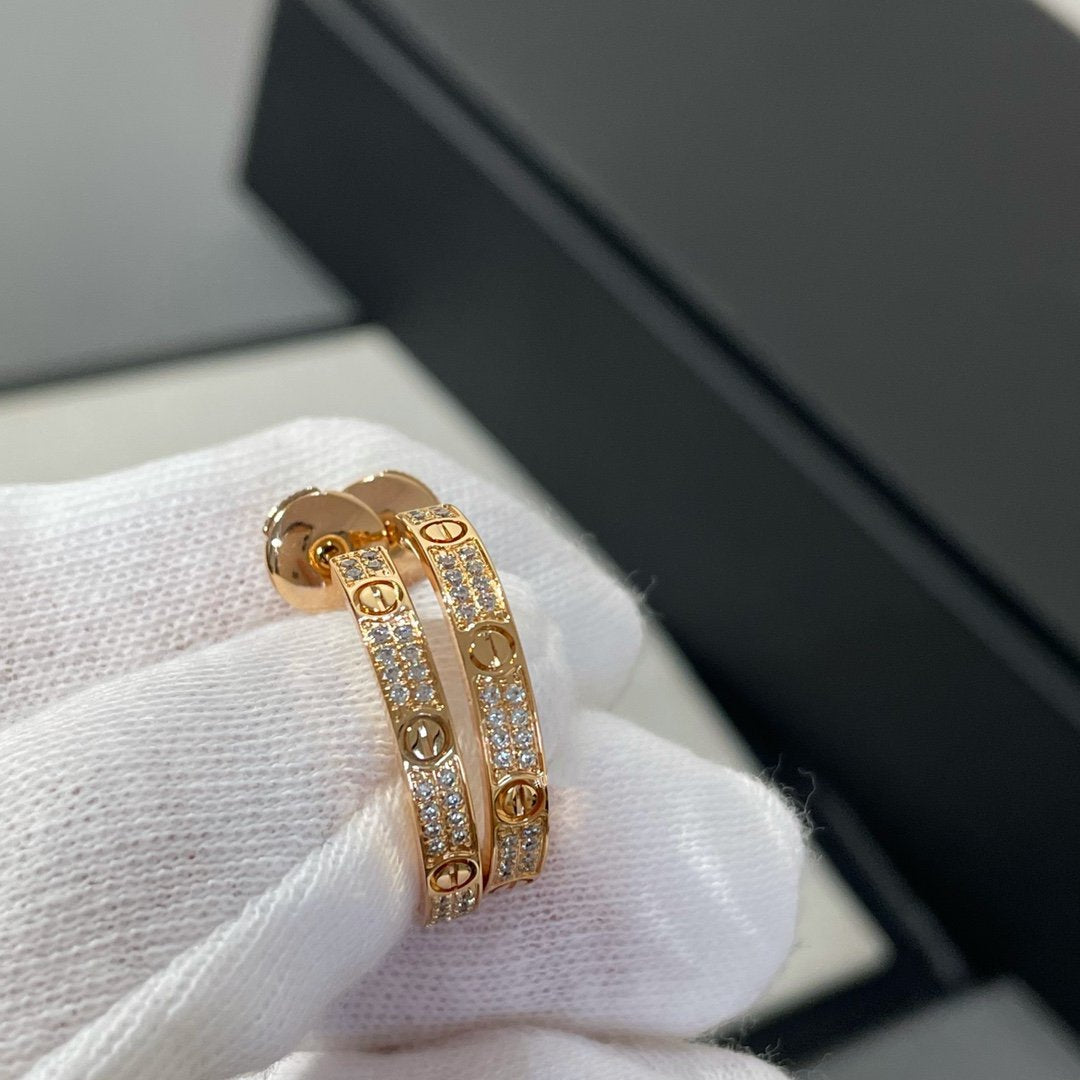 [Luxe]LOVE DIAMOND PINK GOLD HOOP EARRINGS