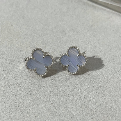 [Luxe]CLOVER CHALCEDONY SILVER STUD EARRINGS