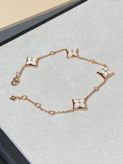 [Luxe]STAR 4 MOTIF MOP DIAMOND PINK GOLD BRACELET