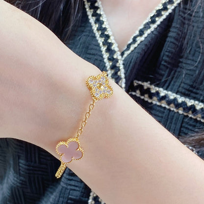 [Luxe]CLOVER 5 MOTIF DIAMOND PINK MOP PINK GOLD BRACELET